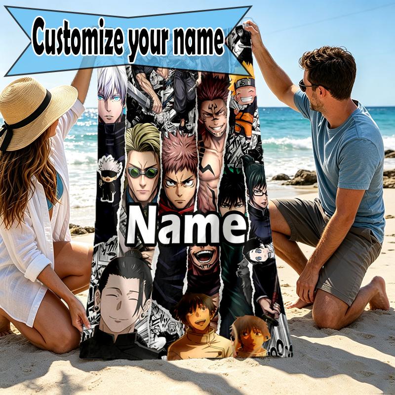 Custom Name Personalized Jujutsu Kaisen Print Beach Towel, for Trip Camping Beach Party Home Decor, Birthday Gift for Family & Friends