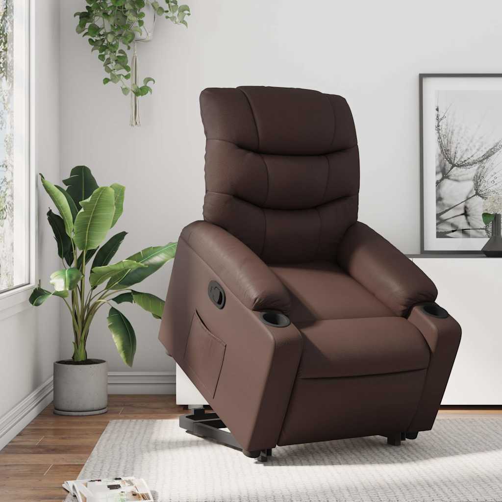 Recliner Chair with Lift Assistance Brown Faux Leather