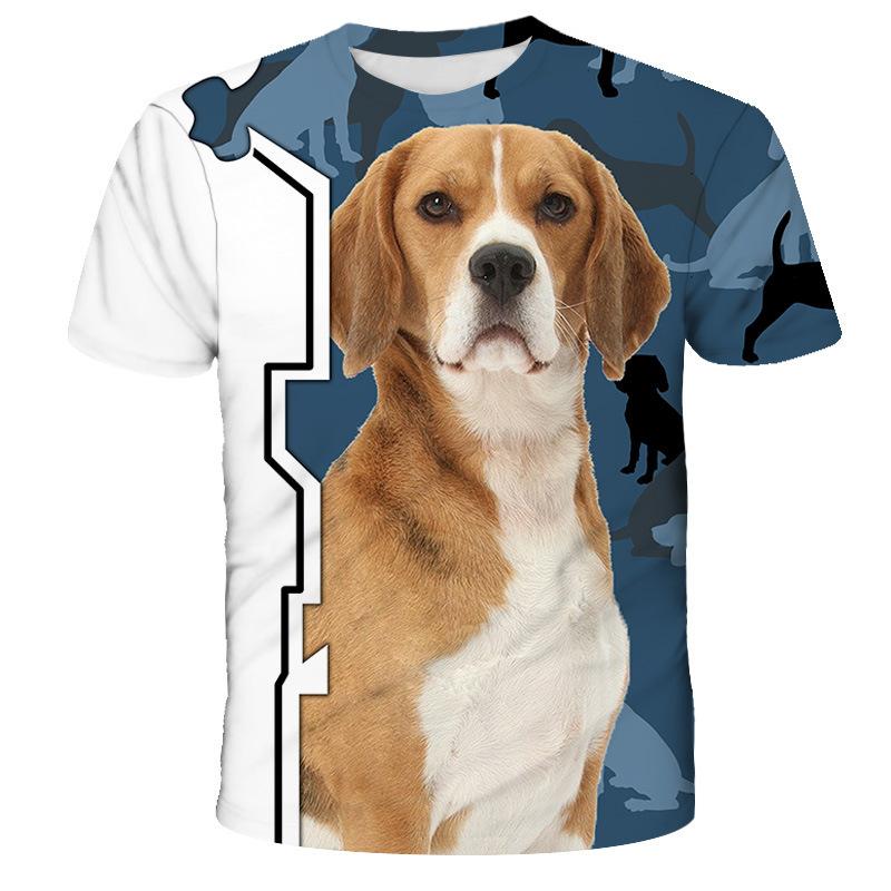 Summer Round Neck Animal Dog Pattern 3D Print Top Fashionable Casual Short Sleeved Men's T-shirts