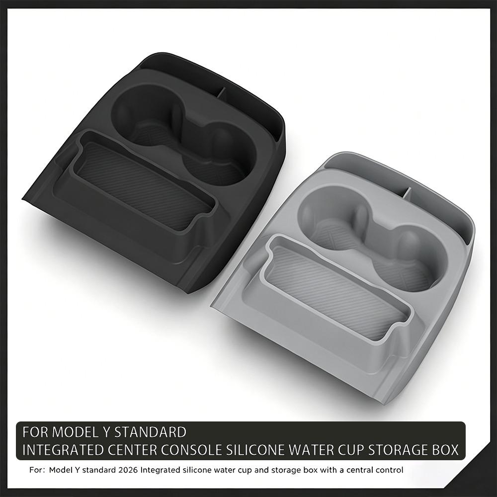 Para Tesla Model Y Standard 2025 Caja de Almacenamiento con Portavasos de Silicona para la Consola Central Accesorio de Mejora Interior de Alta Calidad