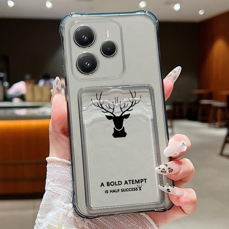 For Xiaomi 14T 13T Pro Poco F6 X6 Pro Redmi 14C Note 13 12 Pro 11 Case Shell Deer Pattern Slim Card Slot Clear Shockproof Soft Silicone Phone Cover