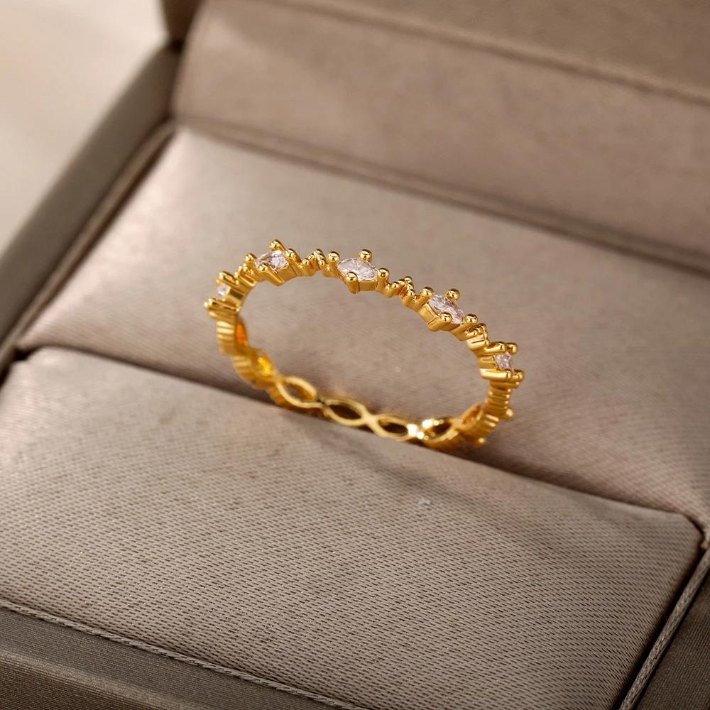 Zircon Engagement Wedding Rings For Women Gold Color Stainless Steel Ring Female Finger Jewelry Birthday Gift Free