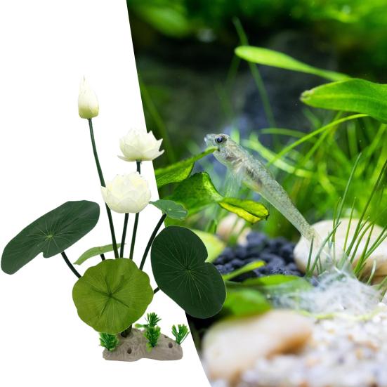 Aquarium Artificial Lotus Plants Fish Tank Decorations Water Grass Ornaments Realistic Aquatic Flowers Easy To Clean Durable Eco-Friendly