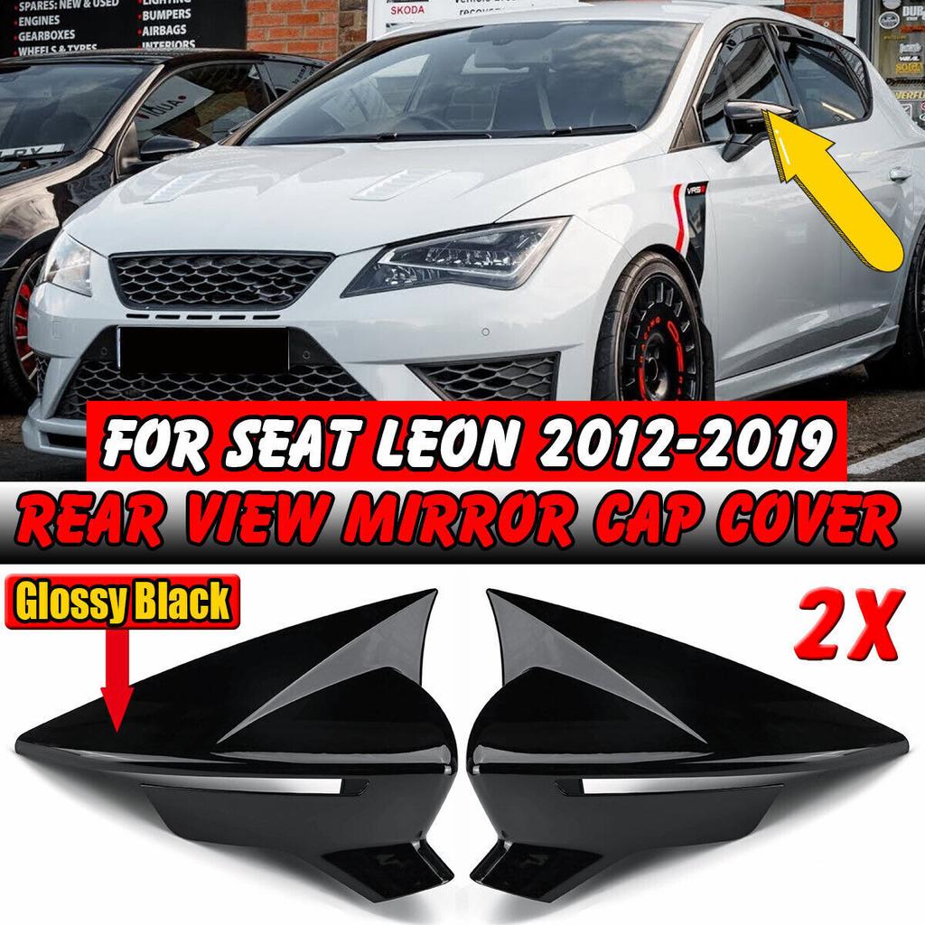 2PCS Capa de espelho retrovisor preto brilhante para carro para Seat Leon Mk3 MK3.5 5F FR-Cupra TSI 2012- Capa de espelho retrovisor
