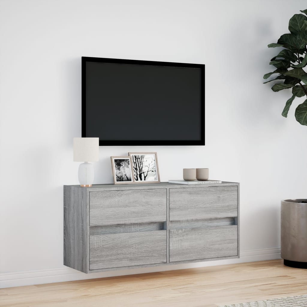 Wall Mounted TV Cabinet with LED Lighting Grey Sonoma 100 x 31 x 45 cm
