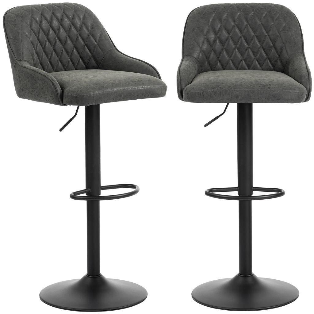 Bar Stools Adjustable Swivel Kitchen Chairs with Backrest Set of 2 for Kitchen Island Dark Grey