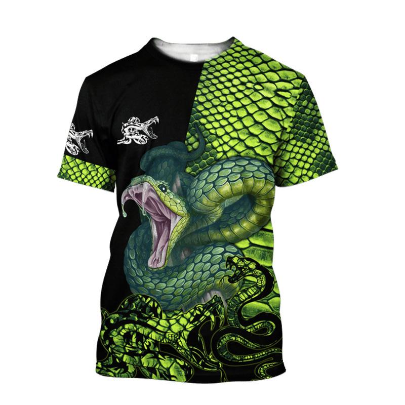Retro Animal Snake 3D Printed T-shirts Summer Round Neck Fashionable Casual Short Sleeved Men's T-shirts