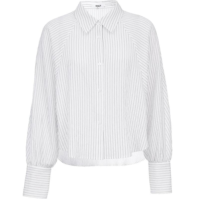 ONLY Women s 2026 Spring Relaxed Fit Vertical Stripe Long-Sleeve Lapel Shirt XS