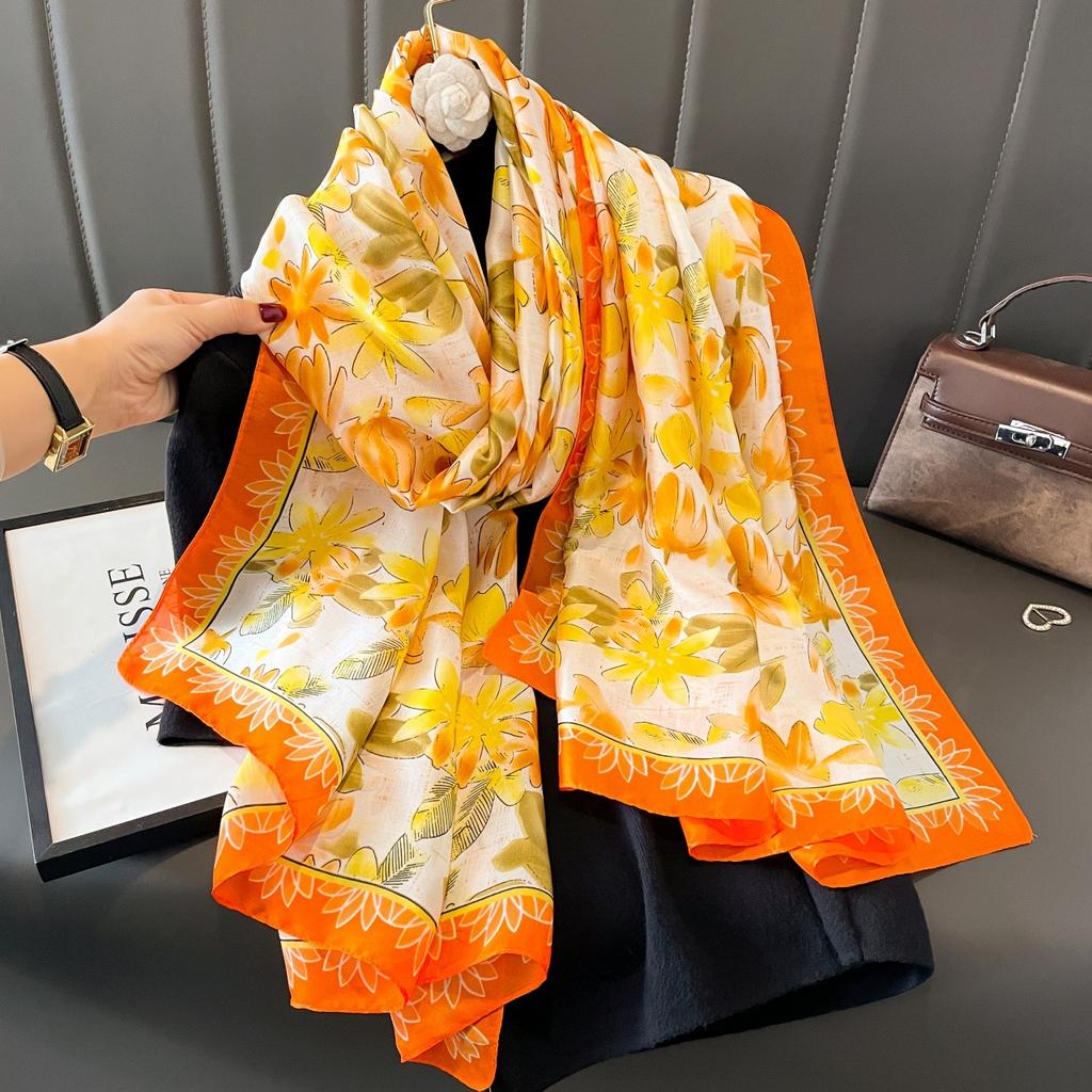 Lijin Satinschal weiblicher Schal dünn neuer Druck Frühling und Sommer Yangqi Mode Schal Mitfahrgelegenheit langer Seidenschal Schal Schal