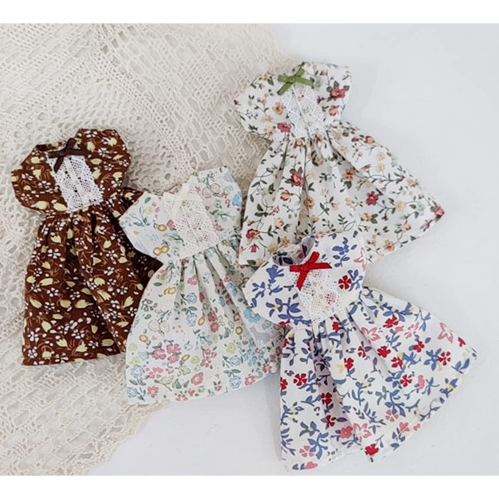 rakulifey Blythe Outfit, Floral Print, One-Piece Outfit for Blythe Dolls, Compatible with Licca-chan Dolls and Obitsu 24 Dolls (White Flowers)