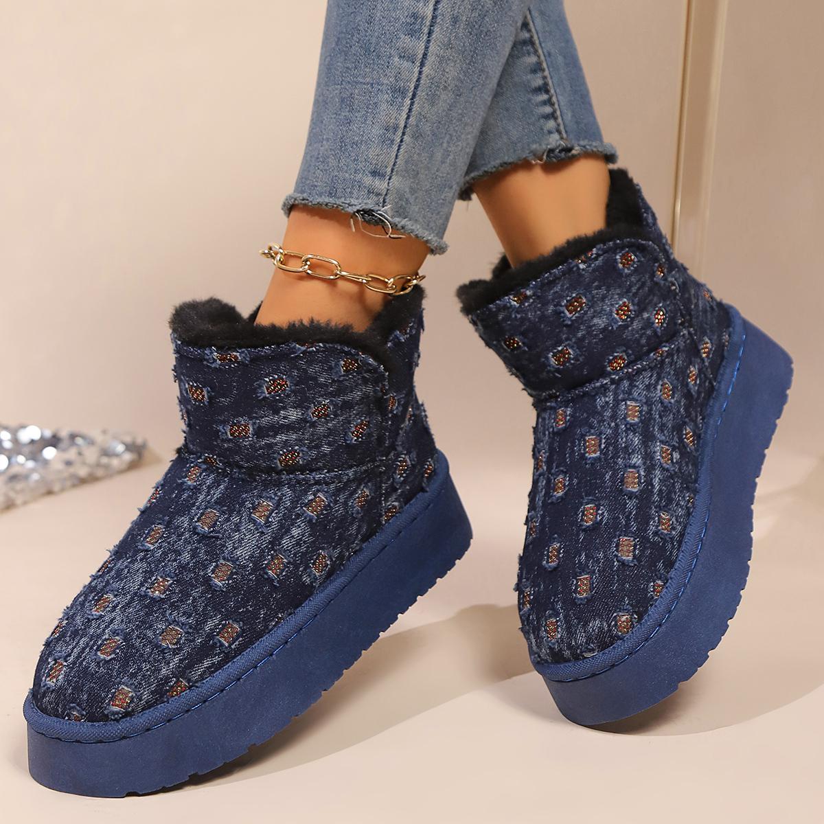 

Модные зимние сапоги до середины икры, женские ботинки до короткой икры из хлопка, зимняя теплая подкладка, утолщенные ботинки-буханки, простой стиль 41 синий