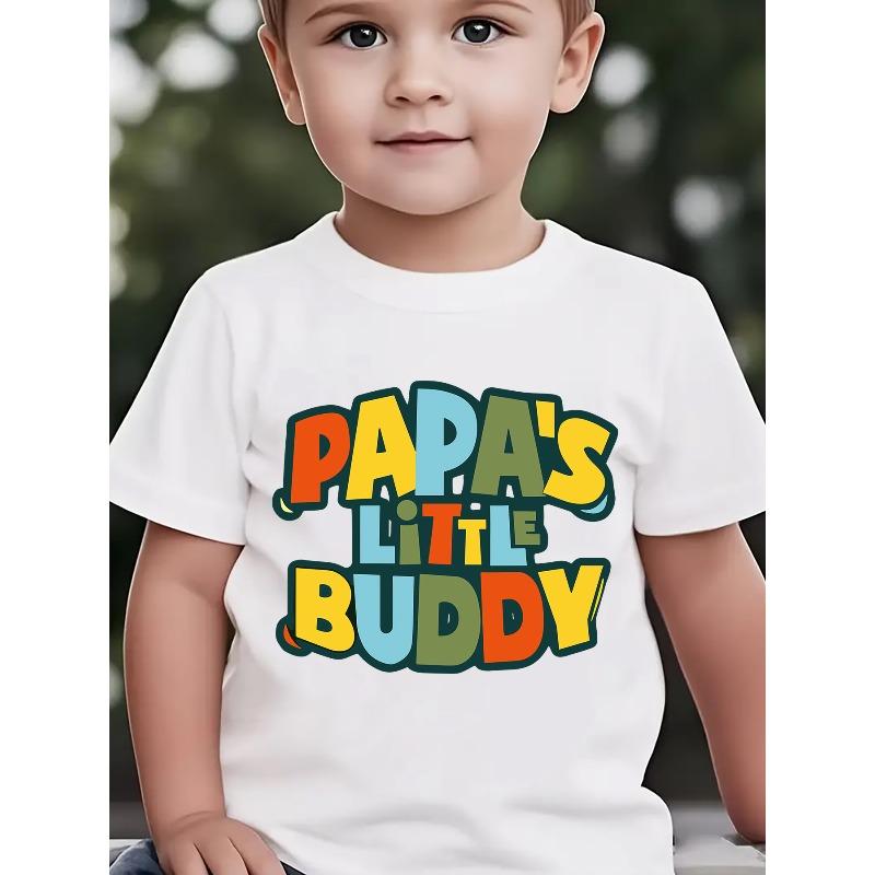 Boys Crewneck Short Sleeve Tee, PAPA s LITTLE BUDDY Print 110 белый