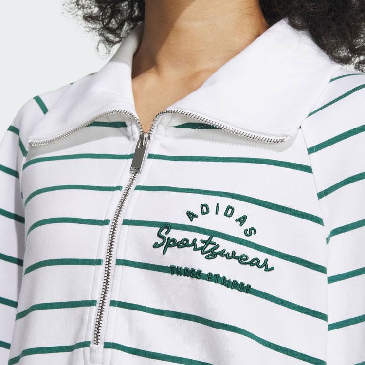 Adidas Verbiage Half-Zip Striped Casual Long Sleeve T-Shirt Women Tops White IZ4571