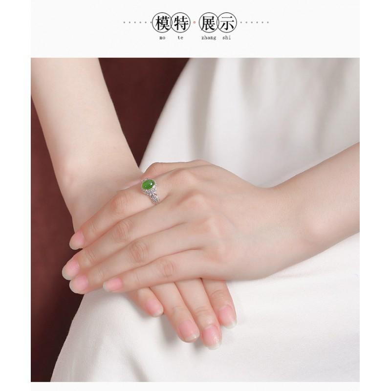 Adjustable Vintage-Inspired Oval Jade-Look Ring Women Men Geometric Boho Statement Jewelry