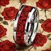 Fashion 8mm Men Stainless Steel Ring with Two-Tone Rose Flower Inlay Rings for Men Women Couple Wedding Party Jewelry No Fade