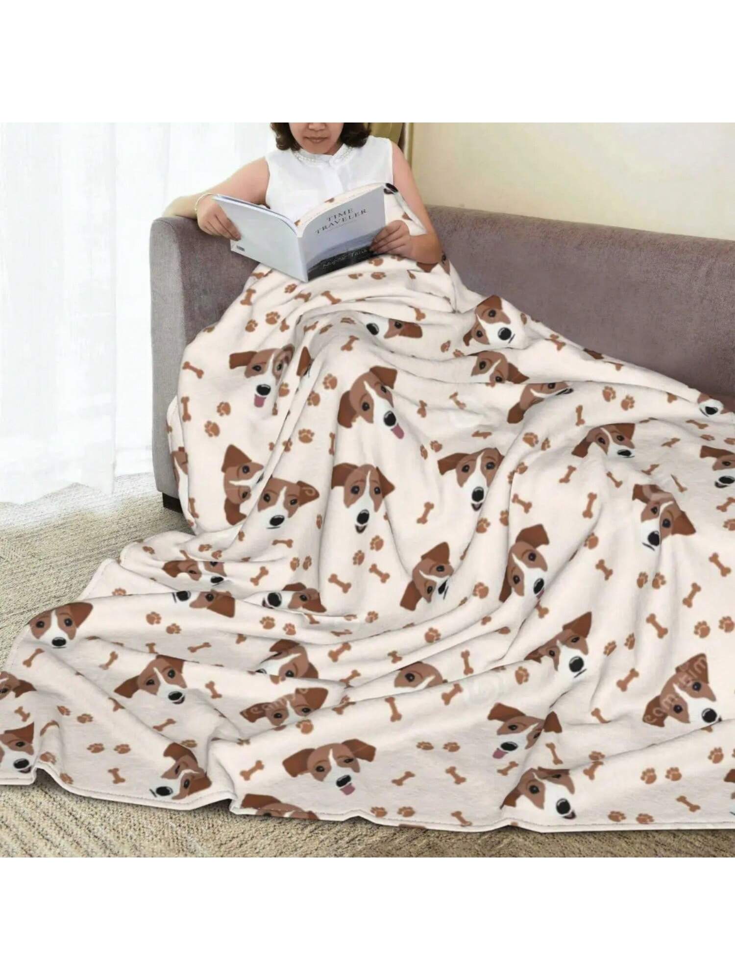 

Плед для собаки Джек-Рассел Терьер Косточки Кемпинг Фланелевое постельное белье Пледы Теплый Мягкий Дизайн гостиной Покрывало Идея для подарка 75X95CM серый