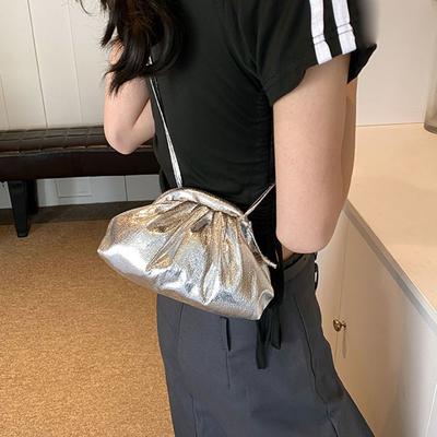 Crossbody Bag Women Dinner Bag Leather Cloud Bag Fashion Pleated Shell Bag  Girl