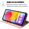Coque - Samsung - Galaxy M13 - Effet Cuir Rose - 2 Verres Trempés - Support de Visionnage