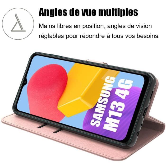 Coque - Samsung - Galaxy M13 - Effet Cuir Rose - 2 Verres Trempés - Support de Visionnage