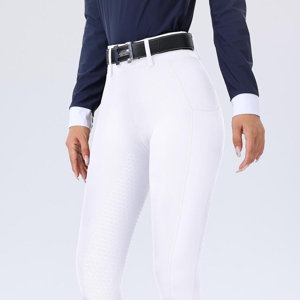 Damen Reithose mit hohem Bund, Silikonvollbesatz, rutschfest, abriebfest, elastischer Passform und Taschen.