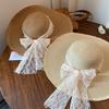 Lace straw hat women's summer bow large brim sunshade sun hat seaside vacation beach sun hat