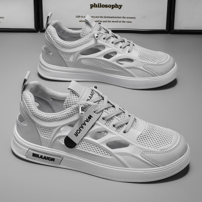 Summer Men's Shoes New Breathable Hollow Hole Shoes Men's Trend Versatile White Shoes Net Shoes Casual Board Shoes Trendy Shoes