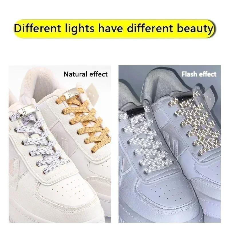 1 Paar Reflektierende Schnürsenkel Ohne Binden Gummiband für Schuhe KinderErwachsene Magnetische Verschlüsse Elastische Schnürsenkel Sneaker Laufschuhe Zubehör