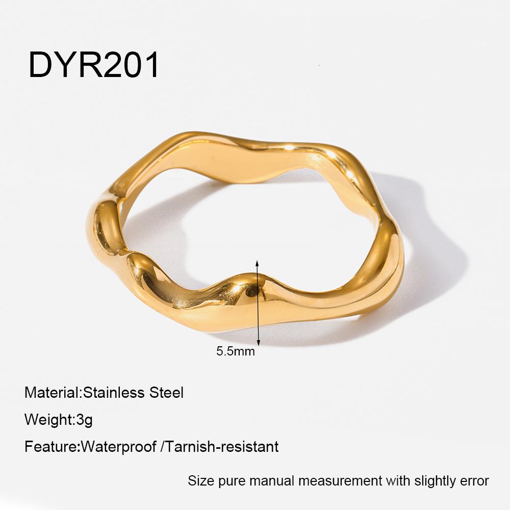 Plain Ring Plated 18K Gold Stainless Steel Wave Ring Waterproof ins Niche Jewelry
