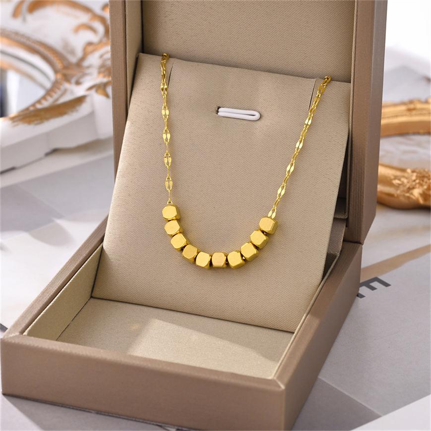 316L Stainless Steel New Fashion Upscale Jewelry Beaded Minimalism Square Charm Dazzling Chain Choker Necklace Pendant For Women