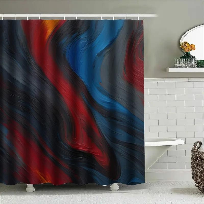 Stylish Abstract Art Shower Curtain Set With Metal Hook Rings For Bathroom Decorations Multiple Colors Available