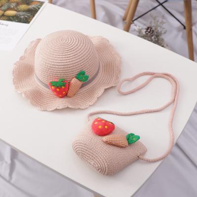 Cute Baby Girl Kids Summer Beach Strawberry Princess Shoulder Bag Handbag Wavy Brim Hat
