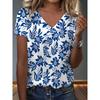 Womens V-Neck Loose Fit Short Sleeve T-Shirt With Colorful Geometric Starry Print Casual Top