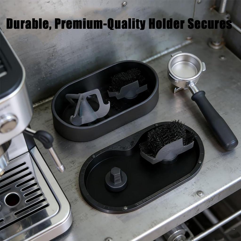 Coffee Portafilter Cleaning Kit, Portafilter Cleaning Holder, Premium Clean Holder, With Precision Deep-Clean Brush & -Spill Grounds Tray