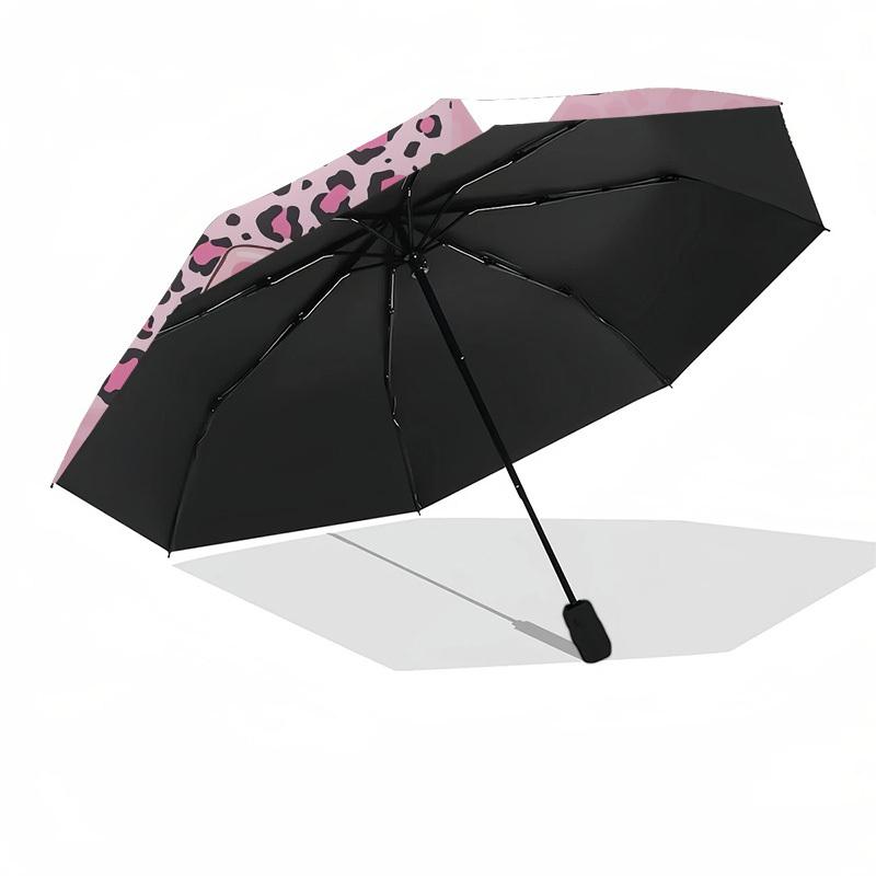 1pc Pink Leopard Print Bow Umbrella with Plastic Handle,Compact & Stylish,Cartoon Pattern,Outdoor UmbrellaPT316