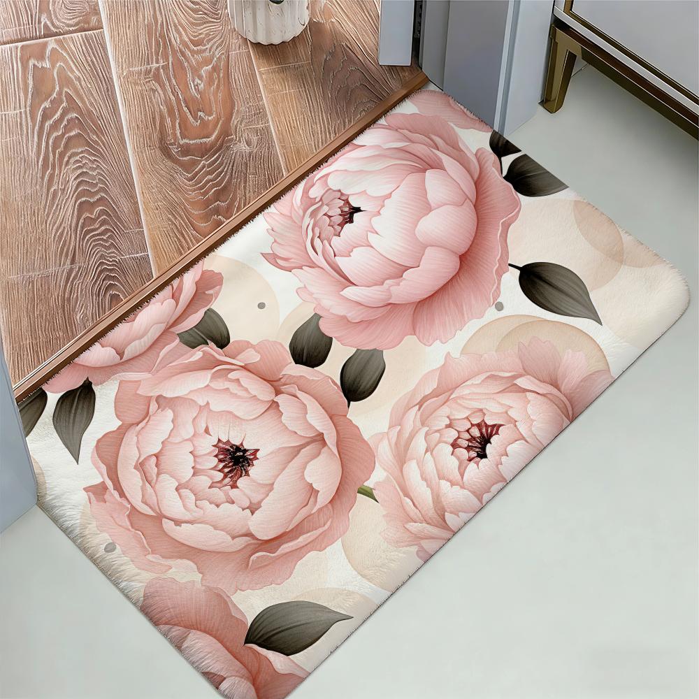 Tappetino per Pavimento Pittura Fiore di Peonia Morbido Spesso Antiscivolo in Flanella Accogliente per Arredo Soggiorno Camera da Letto Cucina Tappeti