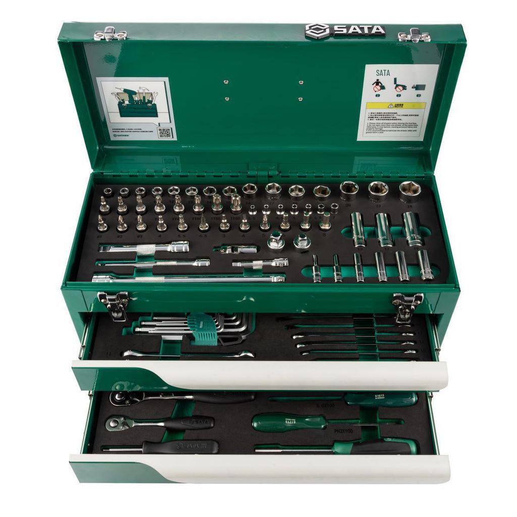 SATA Shida 118-Piece Lithium Battery Tool Set with Two-Drawer Metal Box