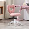 Armless Heart Computer Desk Chair, Teddy Fleece Swivel Office Chair, Makeup Vanity Chair with Height Adjustable, Wheels, for Home Study Bedroom, Pink