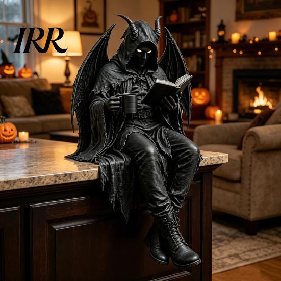 Zittend Magere Hein Model Gotische Dark Fantasy Figuur, Lezend Met Kap Standbeeld, Halloween Beeldje Hars Skelet voor Boekenplank Huis