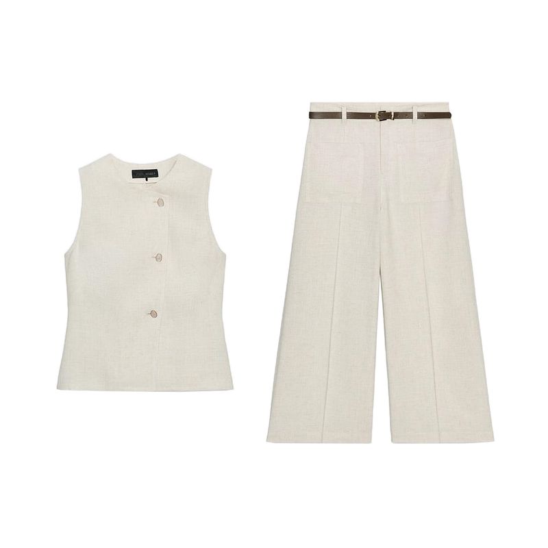 Linen Blended Vest Style Tops 2730722 8043746 Wide Leg Pants 2845722 8044746