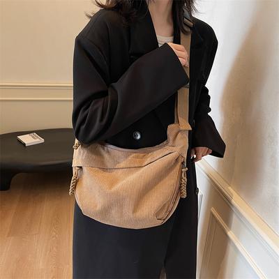 Bolsa Hobo de Veludo Cotelê Bolsa Transversal Feminina Bolsa de Ombro de Grande Capacidade