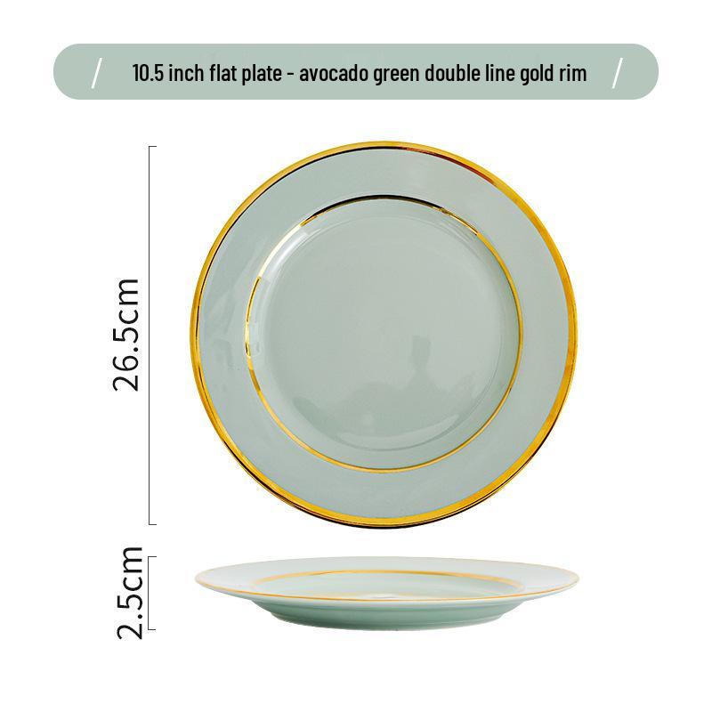 Keramik Geschirrset im nordischen Stil: Elegante Teller, Schalen & Essstäbchen mit Goldrand