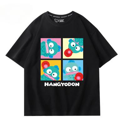 Hangyodon Harajuku kreativt mönster T-shirt herr casual bekväm sommar 100% bomull T-shirt trend mode lös T-shirt
