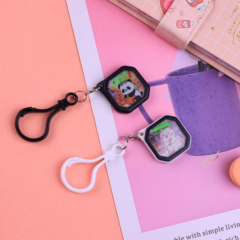 Mini LED Cartoon Cat Keychain Watch Pendant for Kids