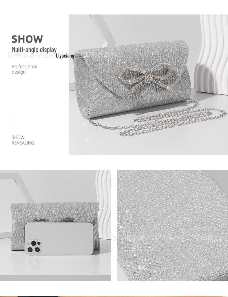 Rhinestone Bow Evening Clutch – Mini Bling Chain Handheld Bag for Women