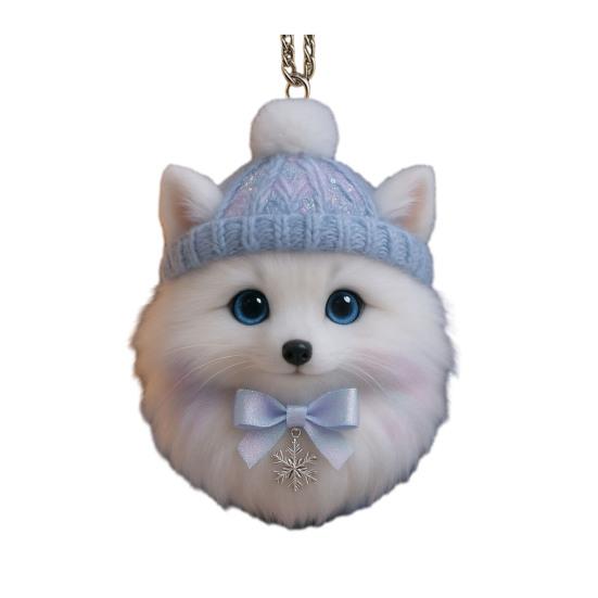 Pom-Pom Pet Dog Christmas Ornament Cartoon Furry Ornament 2D Acrylic Cute Pet Shaped Xmas Hanging for