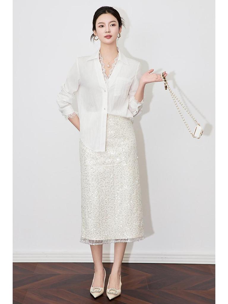 Elegant Lace Peter Pan Collar Long Sleeve Cotton Shirt - Women's Fashion 
