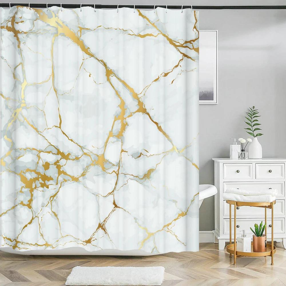 Perdea de Duș din Material Textil cu Model Geometric Abstract Marmorat Colorat, Perdele de Baie Decor, Impermeabilă, Paravan de Baie cu 12 Cârlige