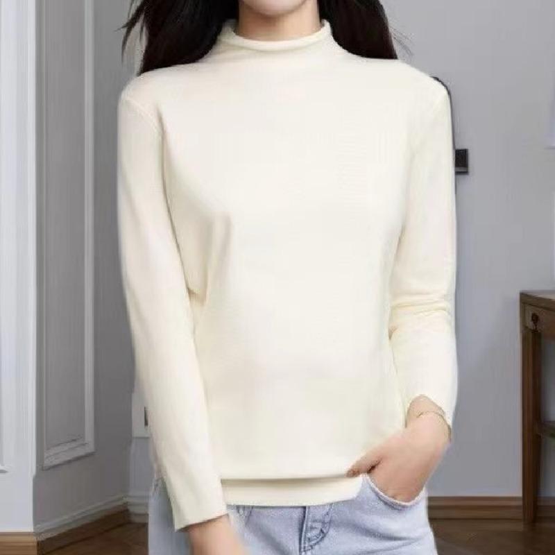 Autumn Winter Casual Loose Semi-turtleneck Pullover Women Sweater Knitting Solid Color Long Sleeve Tops Fashion Elegant Basic Clothing