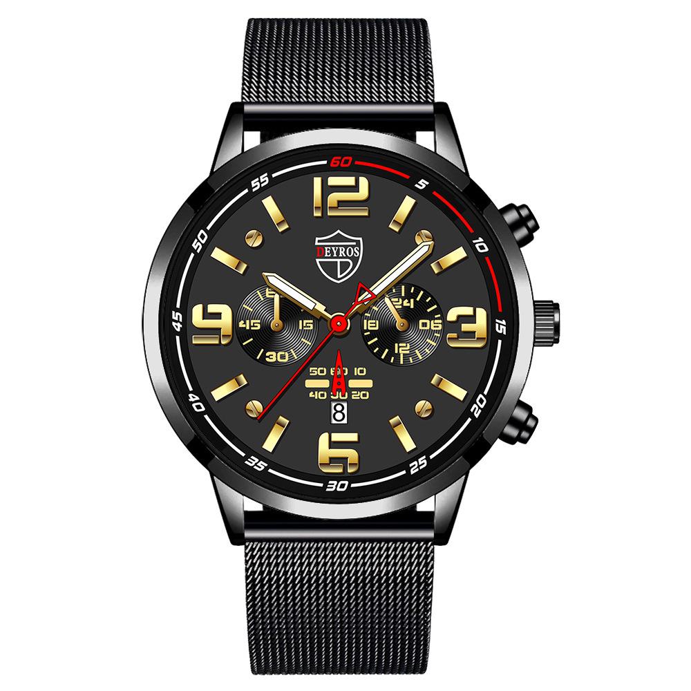 Men'S Watch Stainless Steel Mesh Strap Handsome Calendar Luminous Quartz Watch
