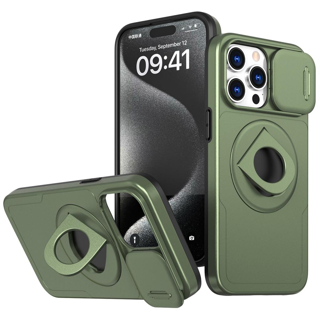 For iPhone 15 Pro Max Case PC+TPU Rotating Kickstand Phone Shell Compatible with MagSafe